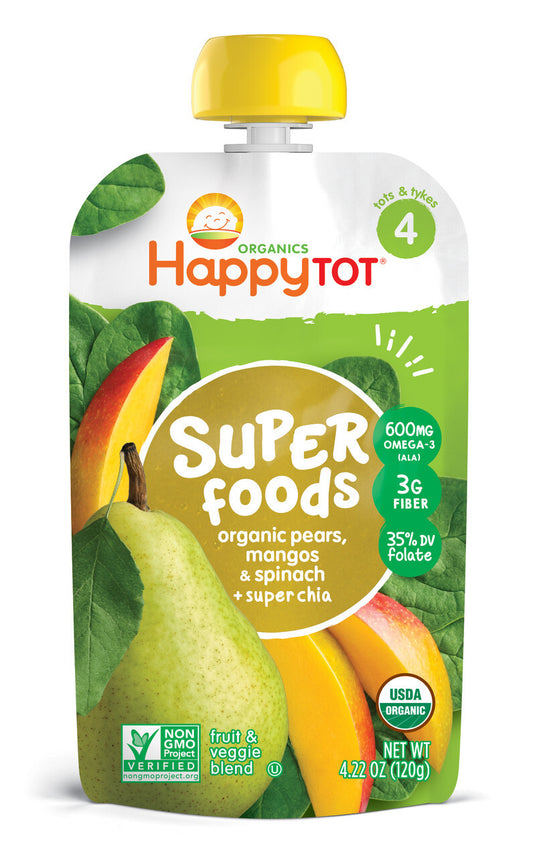 Happy Baby Spinach, Mango & Pear Stage 4 Food (16 pouches x4.22 Oz)