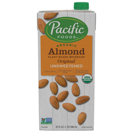 Pacific Foods Brand Organic Unsweetened Almond Beverage (12 Bottles x32 Oz)