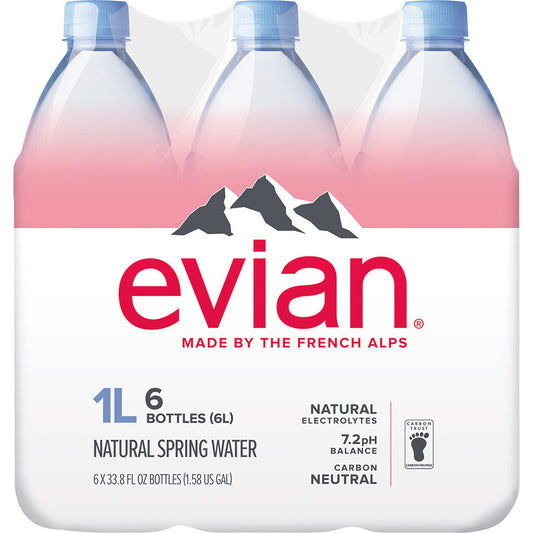Evian natur spring water 6pk ( 2 x 6 bottles per pack )