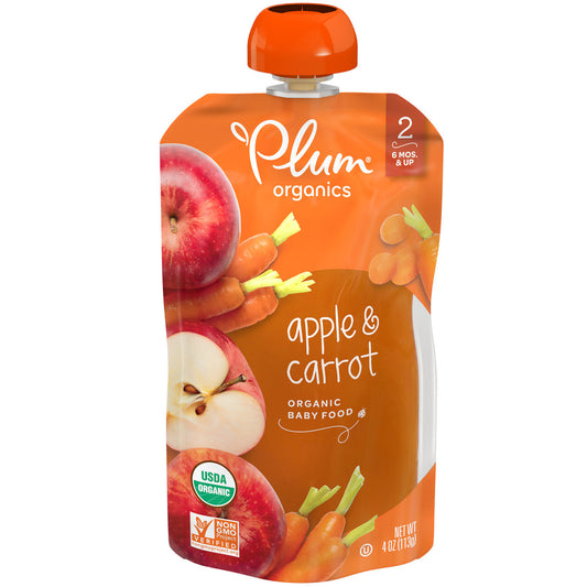 Plum Organics Brand Apple/Carrot (6 pouches x 4 OZ )