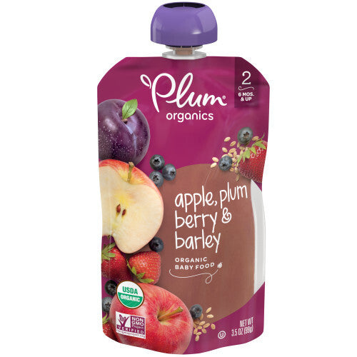 Plum Organics Brand Apple/Berry/Plum & Barley Baby Snack(6 pouches)
