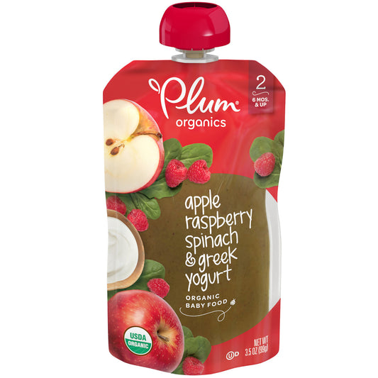 Plum Organics Brand Apple/Raspberry & spinach blend (6 pouches x 3.5 oz)
