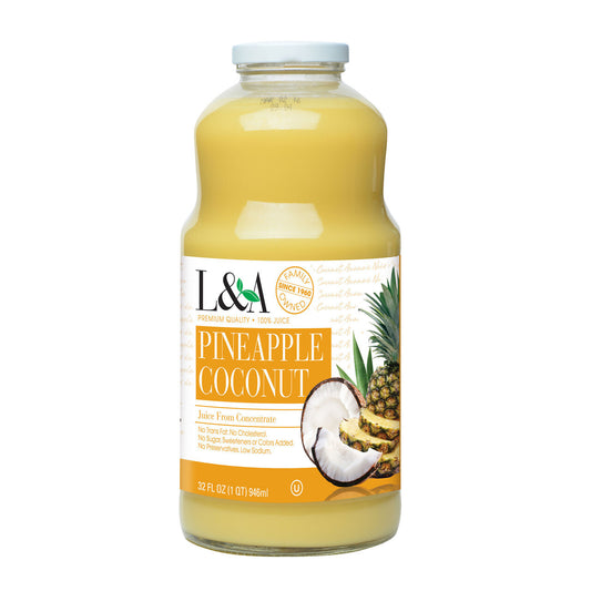 L & A Juice Pineapple/Coconut 100% Juice (6 jars x 32 OZ )