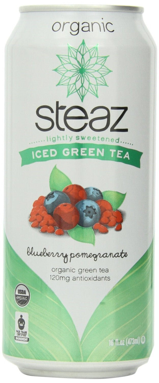 Steaz Energy Organic Blueberry Pomegrte Acai Iced Green Tea (12 cans x16 Oz)