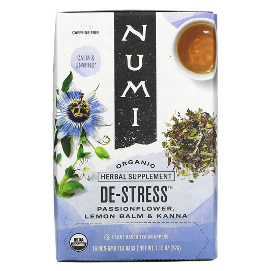 Numi Brand Organic De-Stress Tea ( 6 boxes x 16 bags)