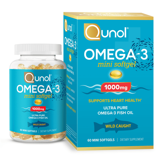 Qunol Brand Mini Omega-3 Fish Oil (60 count) Heart Health Support With 1000mg Wild Caught Omega-3 Fatty Acids (Including EPA & DHA)
