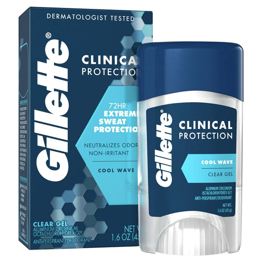 Gillette Clinical Protection Antiperspirant and Deodorant for Men, Clear Gel, Cool Wave, 1.6oz