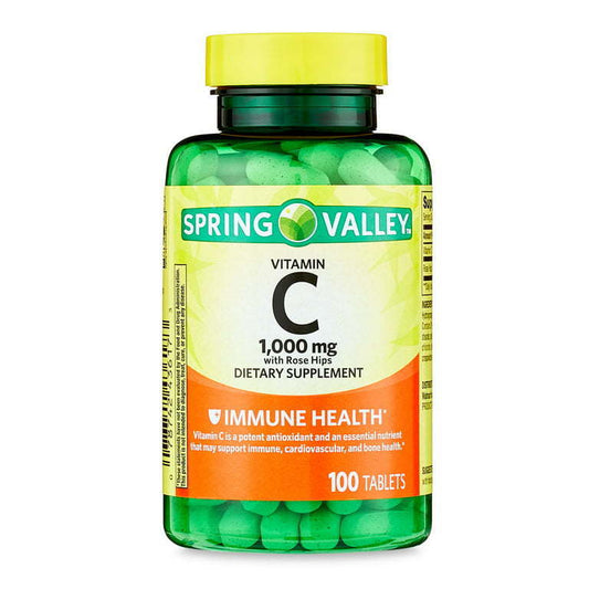 Spring Valley Vitamin C with Rose Hips Tablets Dietary Supplement, 1,000 mg, 100 Count